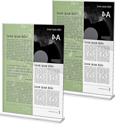 Set van 2 A4 Tafelstands voor Prijscards en Menu's - Acryl T-Stand voor Brochures, Reclame en Foto's (21 x 29,7 cm)