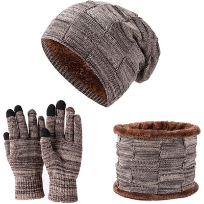 Ensemble bonnet tricoté, chapeau et écharpe, gants d'hiver, doublure polaire épaisse, casquette chaude, cache-cou, écran tactile kaki