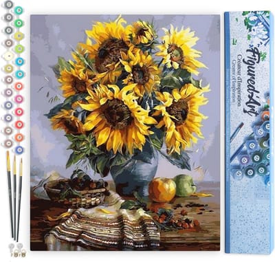 Figured'Art Schilderen op Nummer Volwassenen canvas Boeket zonnebloemen - Handwerk acrylverf Kit DIY Compleet - 40x50cm zonder frame
