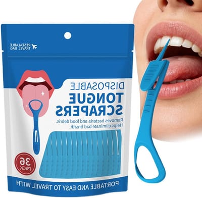 Tongreiniger Set - Tongschraper Borstel - Frisse Adem - Dubbele Werking - 36 Stuks - Blauw