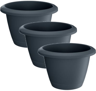 Prosperplast Respana bloempot - 3x - antraciet - 39 cm - inclusief onderzetter - kunststof - plantenpot - Woon/tuindecoratie