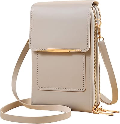 EGoods - Lichtgewicht crossbody tas van PU leer voor vrouwen - Anti-diefstal - Grijs - Handige mobiele telefoon portemonnee met touchscreen