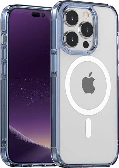 geschikt voor iPhone 14 Plus Shockproof Hoesje Geschikt voor Magsafe - Schokbestendige case met Magneetring - Magsafe Compatible geschikt voor iPhone 14 Plus Hoesje transparant/blauw