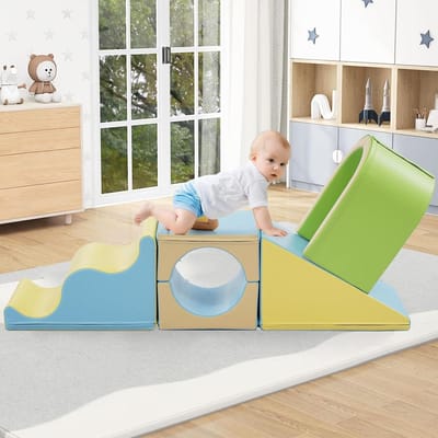 Schuim bouwstenen - Klimspeelgoed set - Motorische ontwikkeling - 6-in-1 met glijbaan - 38x57x38cm - Groen