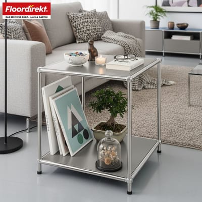 FLOORDIREKT Metalen Rek Concept Epure MK-012 - 2-Laags Opbergrek Met Open Planken - 40 x 46 x 40 cm - Grijs -Verkrijgbaar in Verschillende Kleuren - Metalen Rek in Modern Design - Rek Voor Woonkamer, Kantoor & Hal