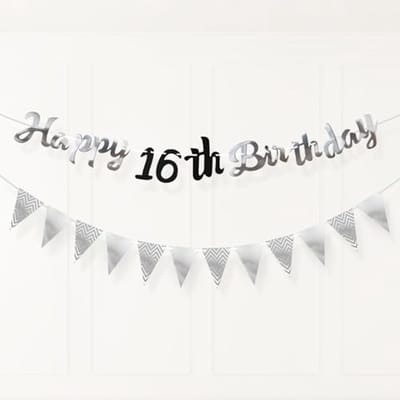 16e Verjaardag Banner en Versiering - Zwart en Zilver Decoratie voor Feesten