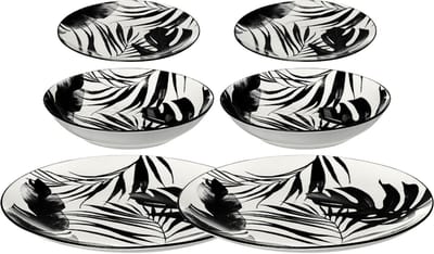Secret de gourmet Servies set Palm Leaf - 36-delig - zwart - dinerservies - tafelservies - 12 personen