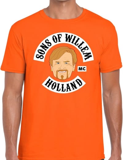 Sons of Willem print t-shirt - oranje - voor heren - Koningsdag kleding - korte mouwen S