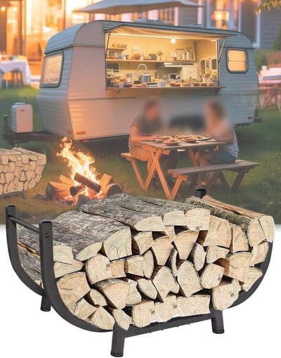 Gebogen Brandhoutrek - Houtblokhouder Rek - Haardhout Opslag - Roestbestendig Stalen Frame - 61 cm - Zwart