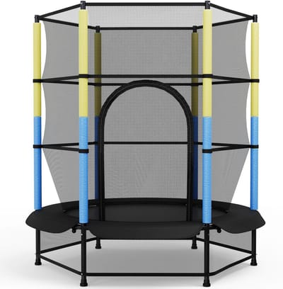Kinderen Trampoline - Buiten Speelgoed - Training Entertainment - Inclusief Veiligheidsnet - 140cm Diameter - Geel Blauw