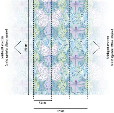 VLINDERS, LIBELLE EN BLOEMEN FOTOBEHANG | Geruit - Groen Lila Blauw Wit - Livingwalls The Wall II