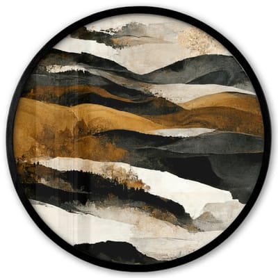 Poster in lijst Rond - Fotolijst 40x40 cm - Posters - Kunst - Landschap - Bergen - Zwart - Wit - Beige - Ronde posterlijst zwart - Decoratie - Wanddecoratie woonkamer - Muurdecoratie slaapkamer