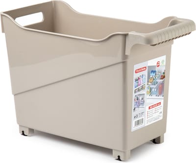 Plasticforte opberg Trolley Container - beige - op wieltjes - L38 x B18 x H26 cm - kunststof - opslag box/bak - 17 liter