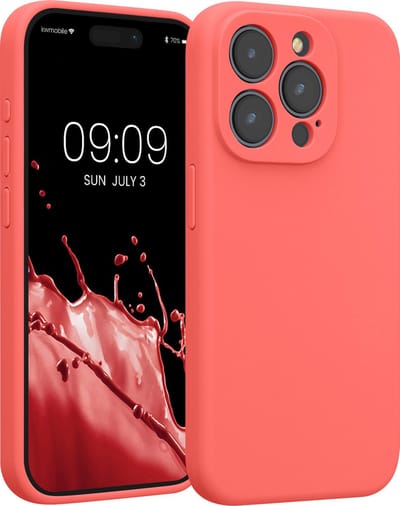 kwmobile telefoonhoesje geschikt voor Apple iPhone 15 Pro - TPU backcover met siliconen coating - Smartphone case in neon koraal