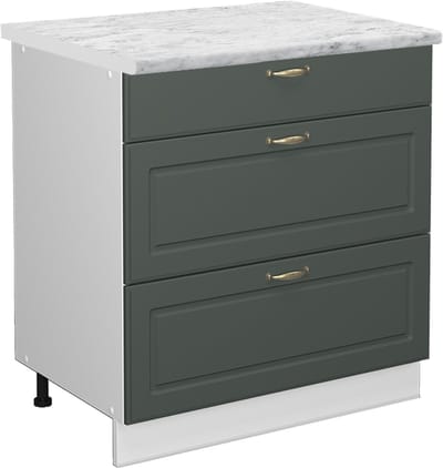 Vicco Fame-Line Keukenonderkast – 80 cm met 3 laden, WB Marmer Groen-Goud Landhuis