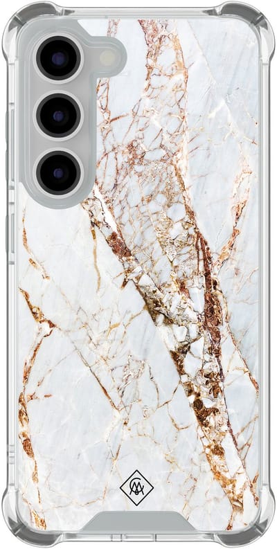 Casimoda® hoesje - Geschikt voor Samsung Galaxy S23 - Marmer Goud - Shockproof case - Extra sterk - TPU/polycarbonaat - Goudkleurig, Transparant