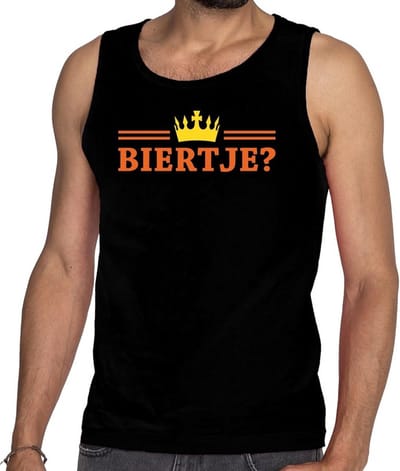 Zwart Biertje en kroon tanktop / mouwloos shirt heren - Zwart Koningsdag kleding S
