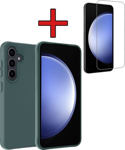 Hoesje - Met Screenprotector - Geschikt voor Samsung Galaxy S23 FE - Sterk & Shockproof - Telefoon Hoes - Back Cover - Siliconen Case - Telefoonhoes - Donkergroen