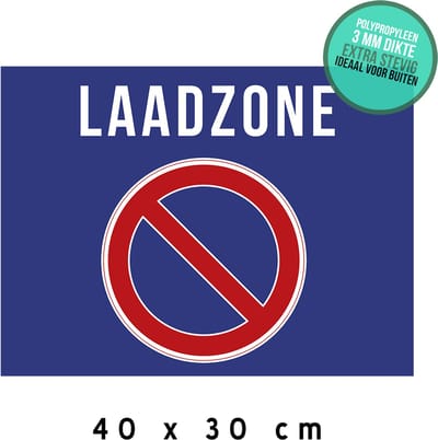 Pictogram/ bord | Parkeerverbod - "Laadzone" | 40 x 30 cm | Verboden te parkeren | Laden en lossen | Bezorgen | Leveren | Vrachtwagen | Bestelwagen | Blauw | 1 stuk