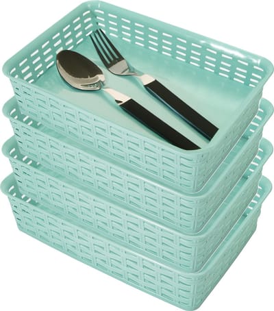 Hega Hogar Opbergmandje/ladeverdeler - 4x - mintgroen - 2 liter - kunststof - 17 x 25 x 6 cm - kleine opslag bakjes - manden