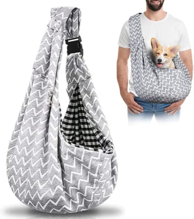 Famanu – Draagdoek hond, verstelbare draagriem, hondendraagtas, hondentas, huisdieren tot 7,5 kg, grijs, voor kleine honden, wandelen, parkbezoeken, d