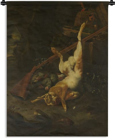 Wandkleed Melchior d'Hondecoeter - Jachtbuit met dode haas - Schilderij van Melchior d'Hondecoeter Wandkleed katoen 150x200 cm - Wandtapijt met foto