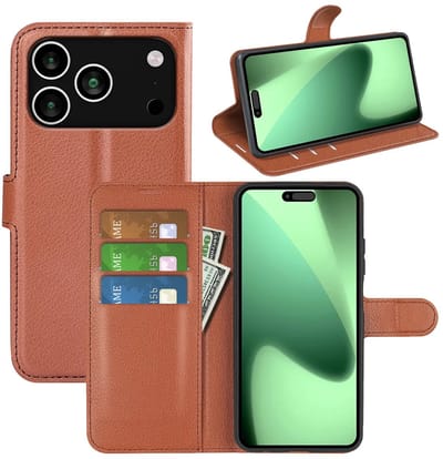 MobyDefend Hoesje - Geschikt voor iPhone 17 Pro - Kunstleren Wallet Book Case (Sluiting Voorkant) - Bruin
