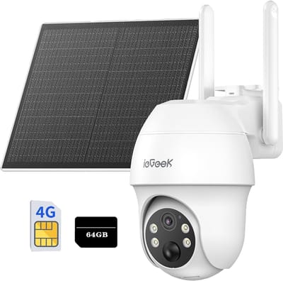 ieGeek Security Buitencamera S11 4G LTE – Outdoor Cam - 2K UHD – Pan & Tilt – Zonnepaneel – Infrarood Nachtzicht – Inclusief 64GB SIM-kaart