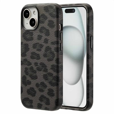 Selencia Hoesje - Geschikt voor Apple iPhone 15 - Sabi Backcover panterprint geschikt voor MagSafe - Midnight Black