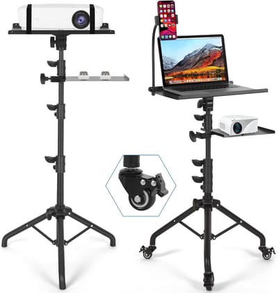 Laptopstatief met wielen - Projector standaard - Presentaties geven - In hoogte verstelbaar - Tot 131 cm - Zwart