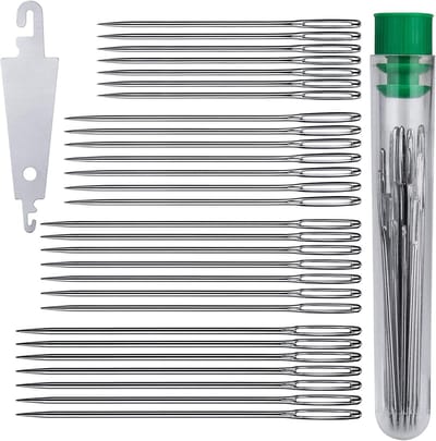 28-delige Set Grote Oog Handnaalden voor Borduren en Stofferen in Duidelijke Opbergbuis - Inclusief 4.5cm, 5cm, 5.5cm, 6cm Naalden met Draadbevoorrading voor DIY Projecten