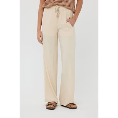 EsQualo Trousers Wide Elastic Crinkle Sand Größe: 34 | Ausgestellte Hosen Outlet | Damen | Braun