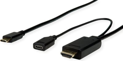 ROLINE USB type C - HDMI + USB C (PD) adapterkabel, M/M +F, 2 m