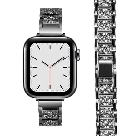 Stravo Luxe Smal Diamant Horlogebandje – Geschikt voor Apple Watch 42mm (Series 11/10), 41mm (Series 9/8/7), 40mm (Series 6/5/4, SE 1/2/3), 38mm (Series 3/2/1) – Elegant Sieraden Bandje voor Dames – Zwart
