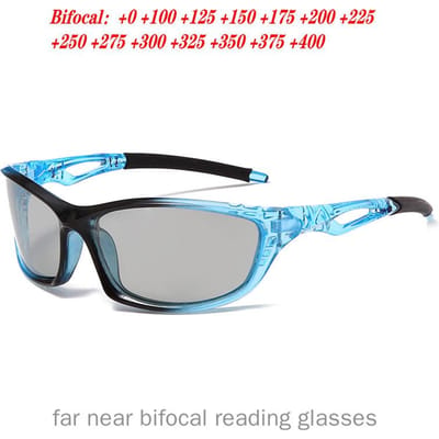 Overgang Fotochromische Bifocale Leesbril Mannen Sport Fietsen Vierkante Zonnebril Lezers Mode Anti UV-straal Oogvermoeidheid NX +350 blauw