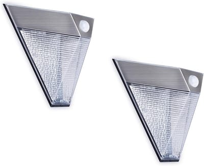 Set van 2 led-buitenlampen op zonne-energie met bewegingsmelder, roestvrij staal, wandlamp downlight, IP43
