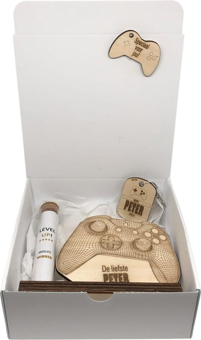 Geschenkbox liefste PETER | oker | spelconsole | peter vragen | meter worden | peetoom vragen | peetoom worden | cadeau | doosje met een vraag | liefste peter