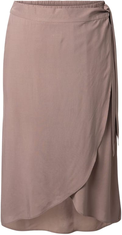Ulla Popken - Dames - Wikkelrok A-lijn elastische tailleband langere achterkant - Lichtbruin - Maat 42+