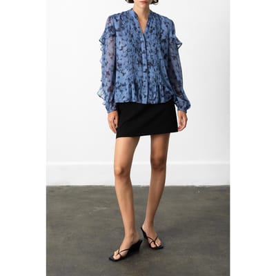 French Connection Anita Hallie Crinkle Shirt Blue Multi Slate Maat: 6 | Blouses Outlet | Dames | Blauw