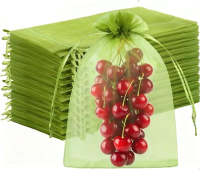 Dailygoods- Fruitbeschermende Zakken 60 Stuks - Organza Gaas Net - Trekkoord - Bescherming Tegen Insecten - Lichtgewicht - Duurzaam Materiaal - Beschermnet