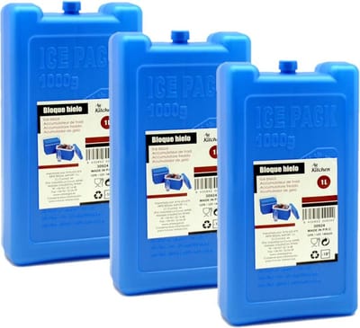 Arte R Koelelementen - Set van 12x stuks - groot blok - 1000 ml - 11 x 5 x 22 cm - blauw - voor koeltas en koelbox