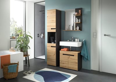 Badcombinatie Basalt Grau - Moderne Badkamer Kast Set - Duurzaam FSC Hout - 154x193x34cm
