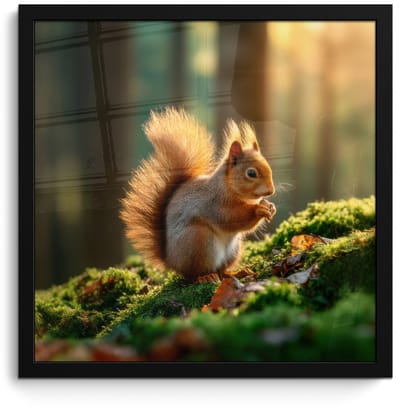 Poster in lijst - Fotolijst 40x40 cm - Posters - Eekhoorn - Nootje - Gras - Posterlijst zwart - Decoratie - Wanddecoratie woonkamer - Muurdecoratie slaapkamer