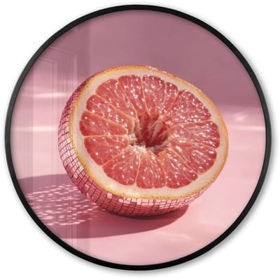 Poster in lijst Rond - Fotolijst 60x60 cm - Posters - Grapefruit - Roze - Disco - Shiny - Ronde posterlijst zwart - Decoratie - Wanddecoratie woonkamer - Muurdecoratie slaapkamer