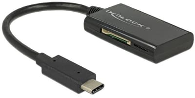 DeLOCK USB Cardreader met USB-C connector en 4 kaartsleuven - 2x Micro SD + 2x SD (o.a. SD 3.0/UHS-I) - USB3.0