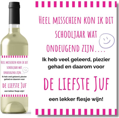 De Liefste Juf Wijnetiket | Cadeau voor Juf | Bedankje Schooljaar