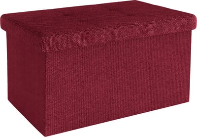 Intirilife Opvouwbare bank 49x30x30 cm in GRANAT RED - Zitkubus met opbergruimte en deksel van stof met holtes - Zitkubus voetensteun opbergbox kist zitkruk