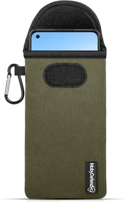 MobyDefend Hoesje - Geschikt voor Oppo Reno 8 - Neopreen Pouch Met Karabijnhaak - Insteek - Riemlus - Groen