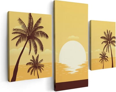 Artaza Canvas Schilderij Drieluik Zonsondergang Met Palmbomen - Abstract - 90x60 - Foto Op Canvas - Canvas Print