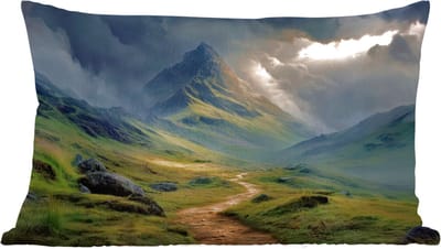 Sierkussens - Kussentjes Woonkamer - 60x40 cm - Bergen - Kronkelpad - Groen - Wolken